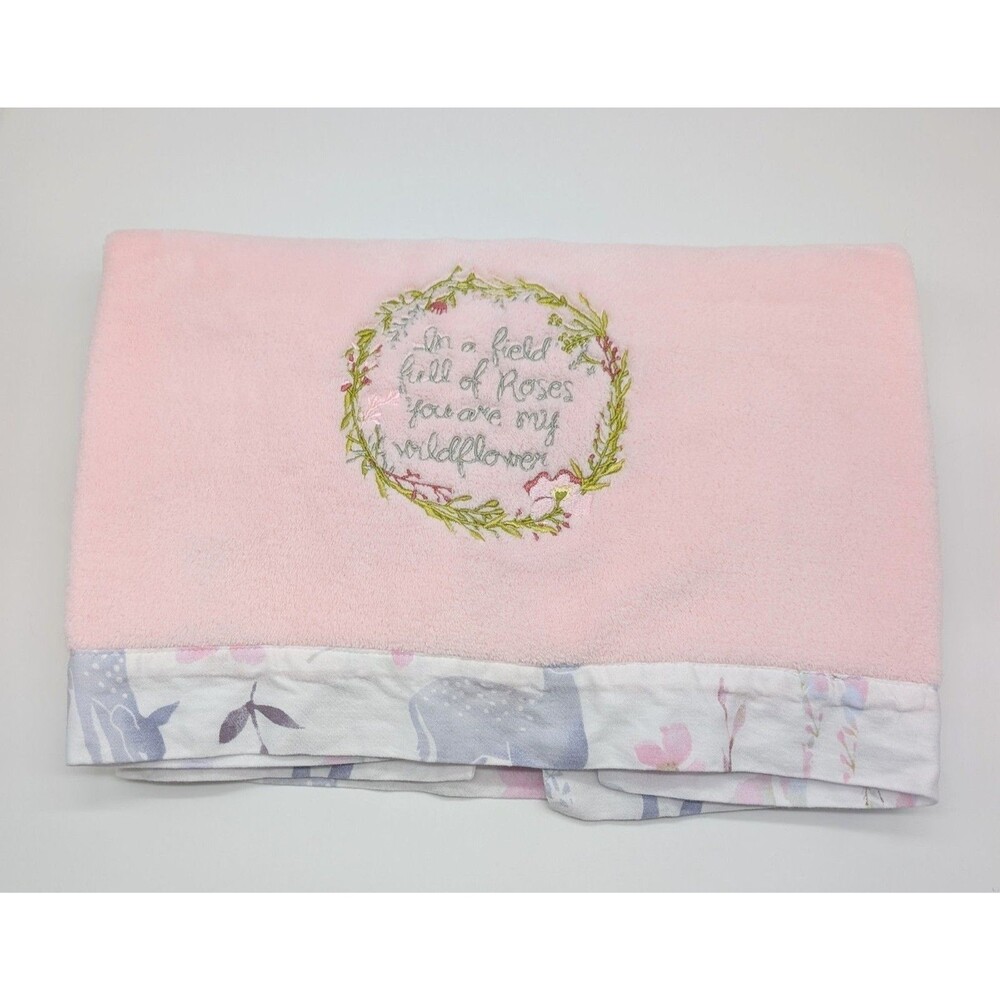 Nojo Pink Plush Baby Blanket Cotton Trim Flowers Floral Soft Lovey Security